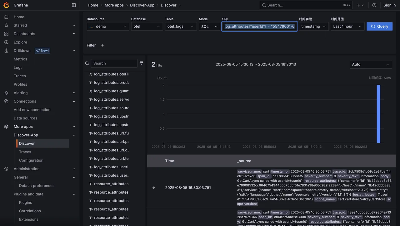 Grafana Doris plugin discover interface